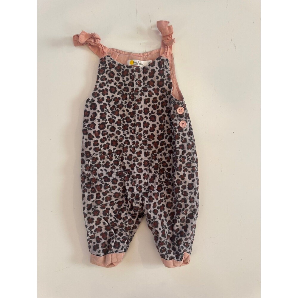 Baby Boden Leopard Print Romper 3-6M | Baby Girl Overalls Jumpsuit Pink Corduroy